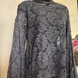 Zara gray lace floral long-sleeved top Sz L